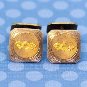 Vintage Chained Link Center Design Geometric Gold Filled Cuff Links by S&S - M32